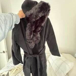 Long black fur hood jacket